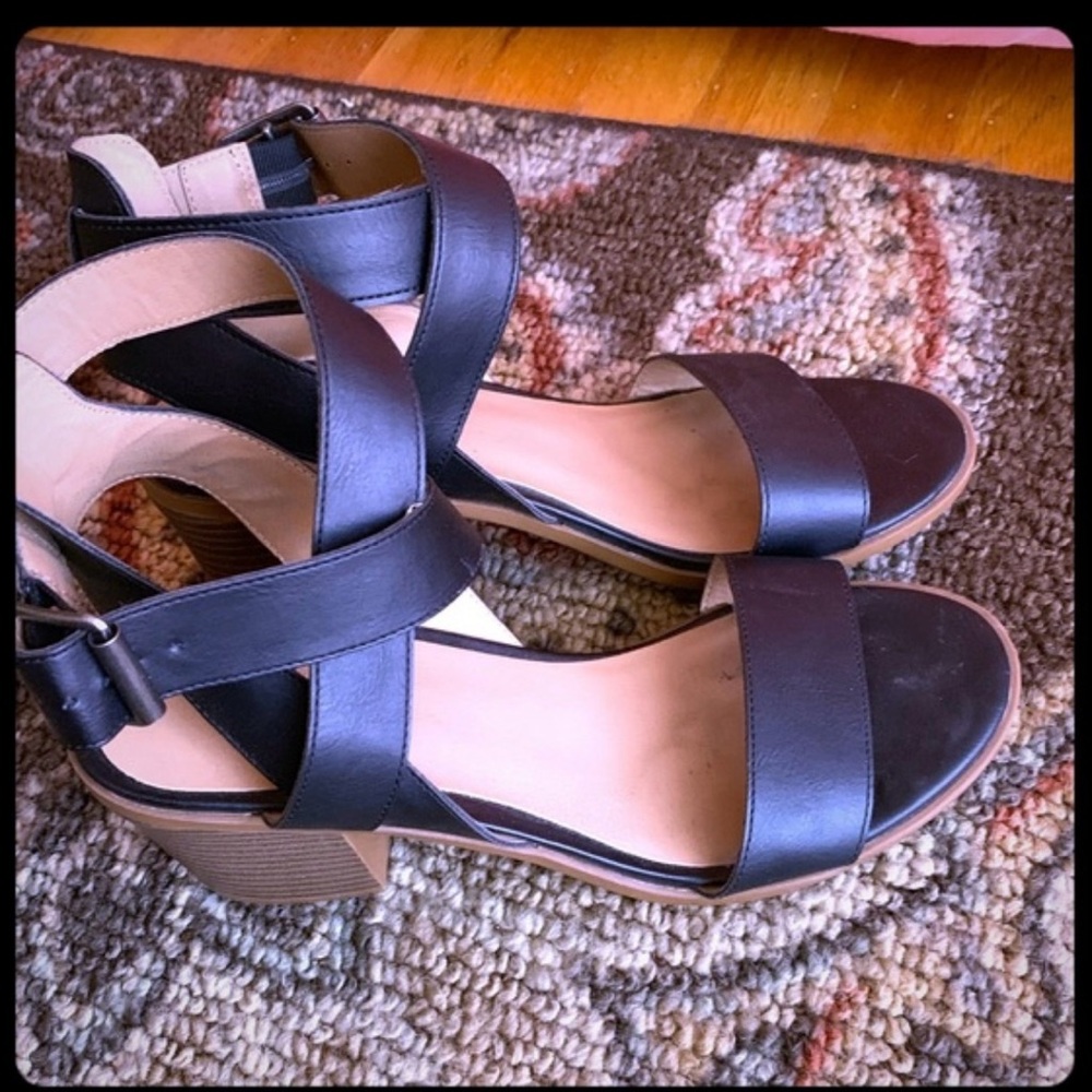 Merona Black Strappy Block Heels